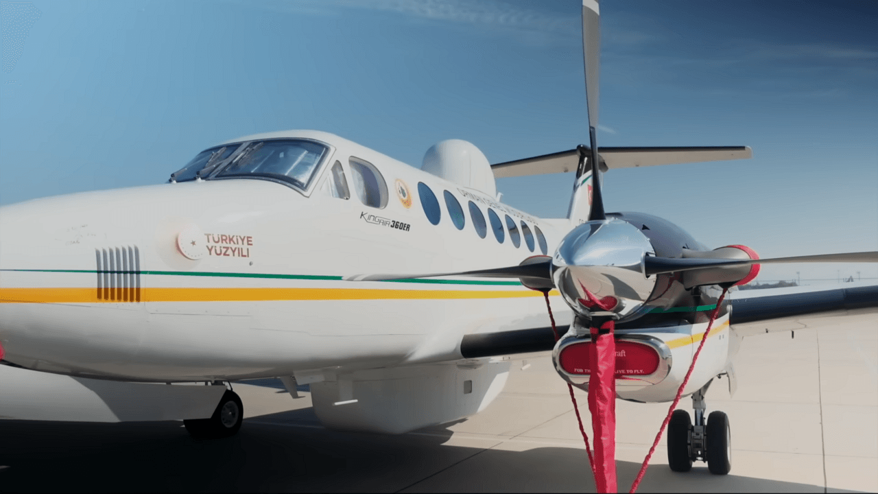 Turkish forestry-service King Air 360ER coordination aircraft on the ground